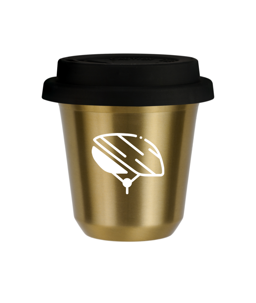 Kubek złoty 80 ml, KASK (biały) z pokrywką czarną kubek termiczny na kawe | 70,00 zł Kubek złoty 80 ml, KASK (biały) z pokrywką czarną kubek termiczny na kawe | 70,00 zł