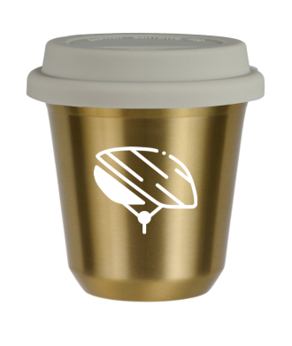 Kubek złoty 80 ml, KASK (biały) z pokrywką białą