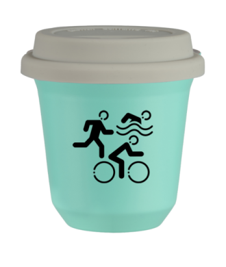 Kubek 150 ml TURKUSOWY "Sporty (czarny)", z białą pokrywką Kubek 150 ml TURKUSOWY "Sporty (czarny)", z białą pokrywką
