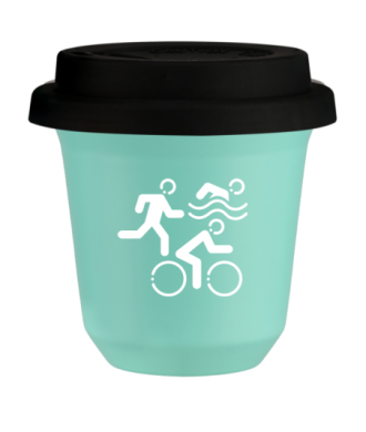 Kubek 150 ml TURKUSOWY "Sporty (biały)", z czarną pokrywką Kubek 150 ml TURKUSOWY "Sporty (biały)", z czarną pokrywką