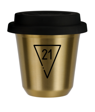 Kubek złoty 80 ml, 21 z pokrywką czarną