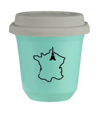 Kubek 150 ml TURKUSOWY "Francja", z białą pokrywką Kubek 150 ml TURKUSOWY "Francja", z białą pokrywką