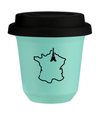Kubek 150 ml TURKUSOWY "Francja (czarny)", z czarną pokrywką Kubek 150 ml TURKUSOWY "Francja (czarny)", z czarną pokrywką