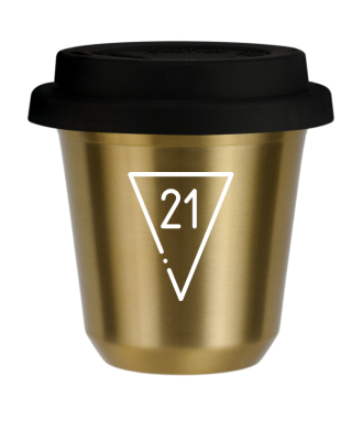 Kubek złoty 80 ml, 21 (biały) z pokrywką czarną