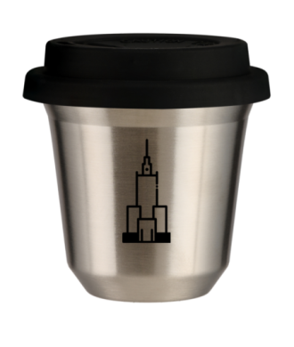 Kubek 150 ml SREBRNY "Pałac kultury i nauki (czarny)", z czarną pokrywką Kubek 150 ml SREBRNY "Pałac kultury i nauki (czarny)", z czarną pokrywką