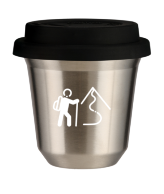 Kubek 150 ml SREBRNY "Wspinaczka 2 (biały)", z czarną pokrywką Kubek 150 ml SREBRNY "Wspinaczka 2 (biały)", z czarną pokrywką