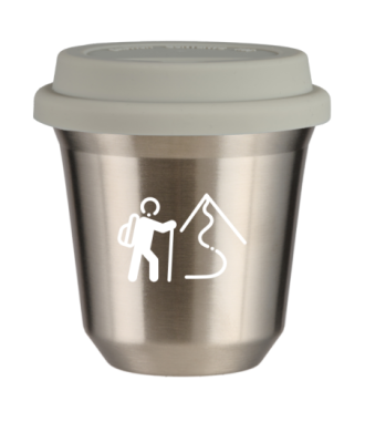 Kubek 150 ml SREBRNY "Wspinaczka 2 (biały)", z białą pokrywką Kubek 150 ml SREBRNY "Wspinaczka 2 (biały)", z białą pokrywką