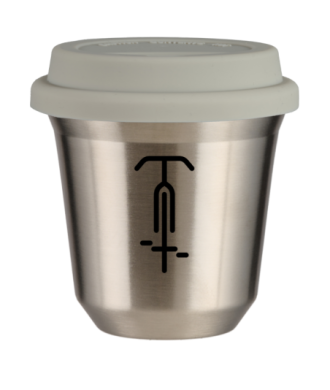 Kubek 150 ml SREBRNY "Kolarstwo 1 (czarny)", z białą pokrywką Kubek 150 ml SREBRNY "Kolarstwo 1 (czarny)", z białą pokrywką