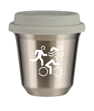 Kubek 150 ml SREBRNY "Sporty (biały)", z białą pokrywką Kubek 150 ml SREBRNY "Sporty (biały)", z białą pokrywką