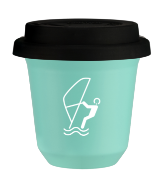 Kubek turkusowy 80 ml, SPORTY WODNE (biały) z pokrywką czarną
