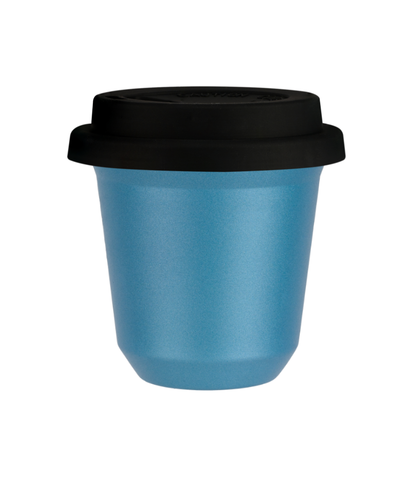 Кружка 150 мл БЛАКИТНИЙ МЕТАЛІК, з чорною кришкою