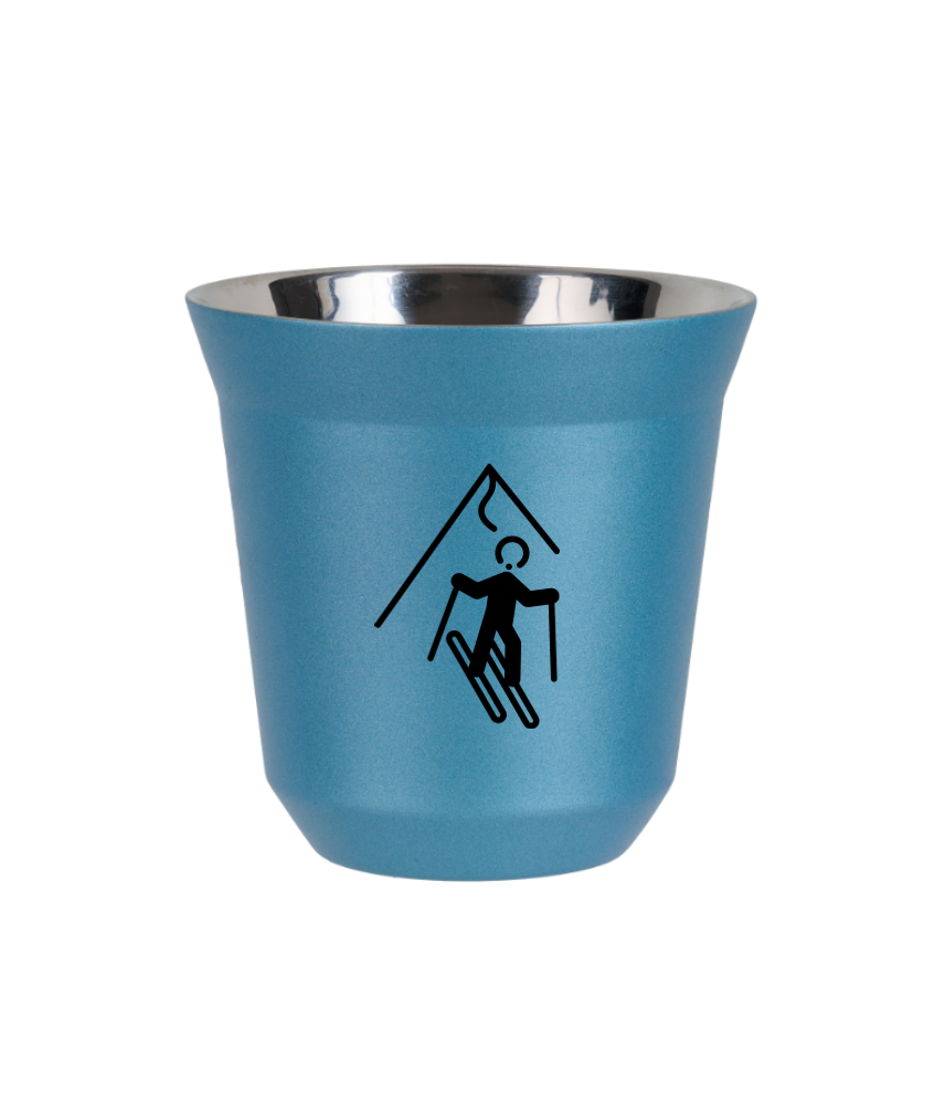 Kubek 150 ml BŁĘKITNY METALIC "Narciarstwo (czarny)"