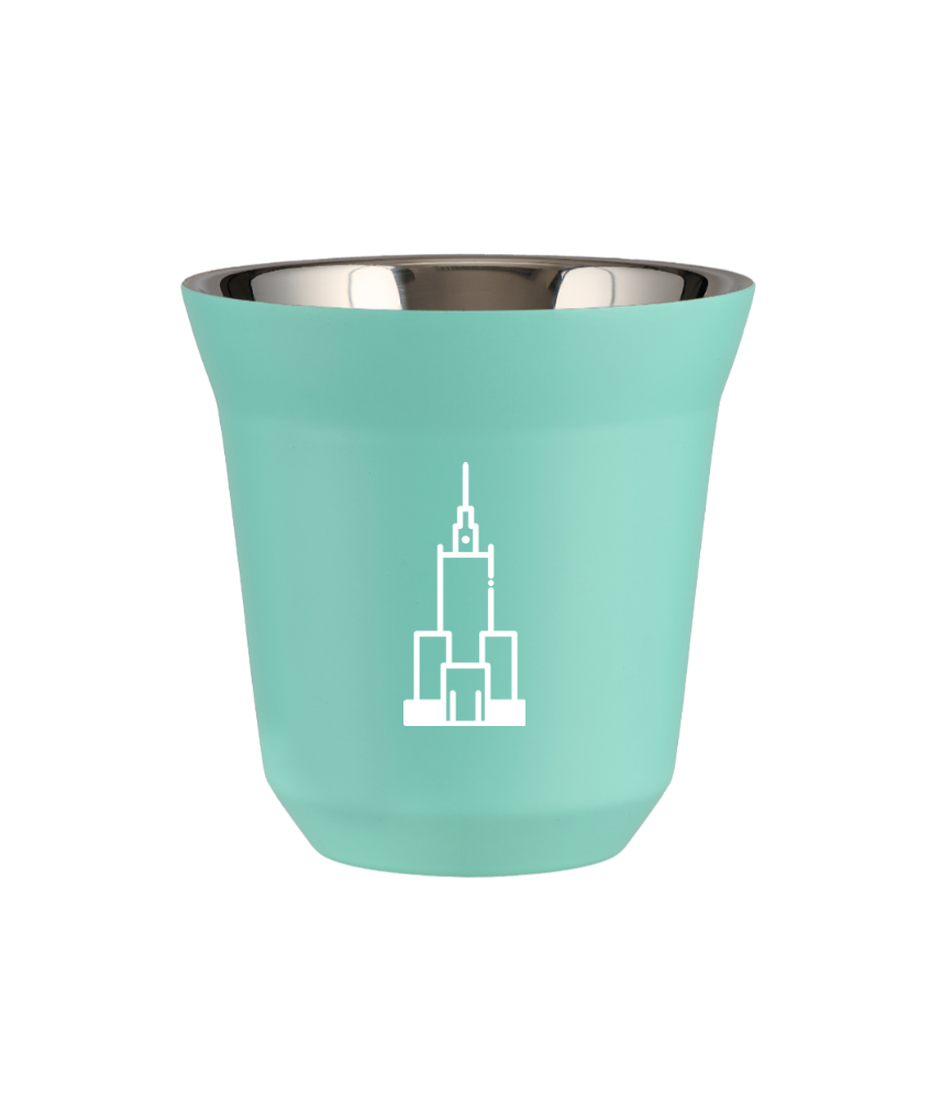 Kubek turkusowy 80 ml, PAŁAC KULTURY I NAUKI (biały) kubek termiczny na kawe | 65,00 zł Kubek turkusowy 80 ml, PAŁAC KULTURY I NAUKI (biały) kubek termiczny na kawe | 65,00 zł