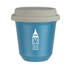 Cup 150 ml METALLIC LIGHT BLUE "BIG BEN (white)", with white lid