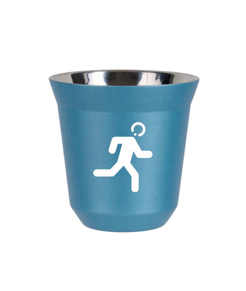 Kubek 150 ml BŁĘKITNY METALIC "Biegacz (biały)"