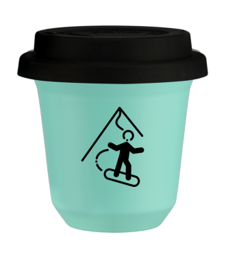 Kubek turkusowy 80 ml, SNOWBOARD z pokrywką czarną