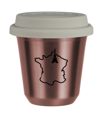 R?owy kubek zloto 150 ml, FRANCJA (czarny) z pokrywka biala kubek termiczny na kawe | 75,00 zł