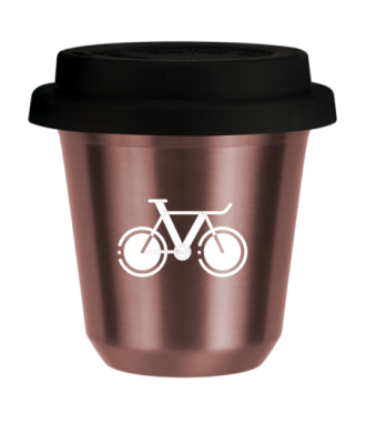 R?owy kubek zloto 150 ml, ROWER 1 (bialy) z pokrywka czarna kubek termiczny na kawe | 75,00 zł