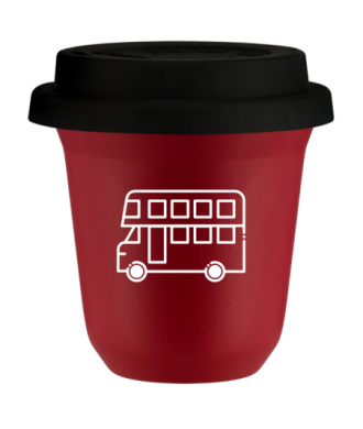 Kubek czerwony mat 150 ml, AUTOBUS (bialy) z pokrywka czarna kubek termiczny na kawe | 70,00 zł