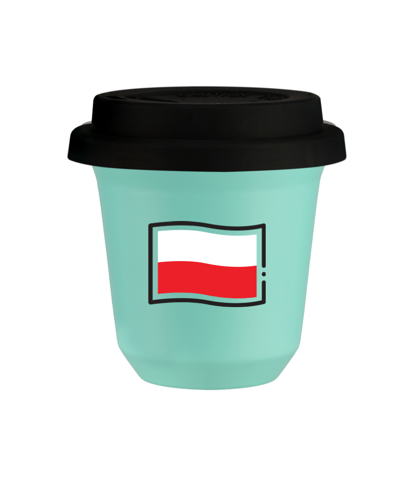 Kubek turkusowy 80 ml, FLAGA POLSKI (czarny) z pokrywką czarną kubek termiczny na kawe | 70,00 zł Kubek turkusowy 80 ml, FLAGA POLSKI (czarny) z pokrywką czarną kubek termiczny na kawe | 70,00 zł