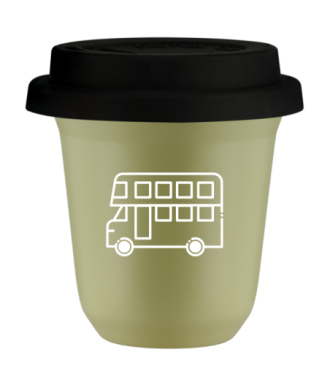 Kubek pistacjowy 150 ml, AUTOBUS (bialy) z pokrywka czarna kubek termiczny na kawe | 70,00 zł
