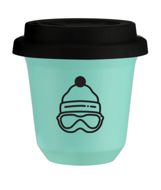 Kubek turkusowy 80 ml, CZAPKA (czarny) z pokrywką czarną