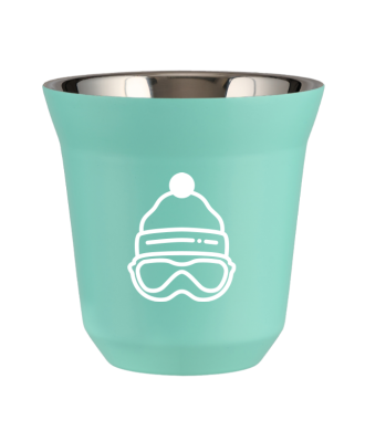 Kubek turkusowy 80 ml, CZAPKA (biały)