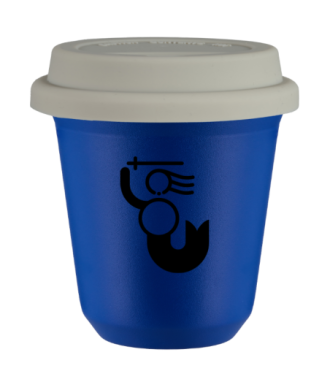 Kubek navy blue 150 ml, WARSZAWSKA SYRENKA (czarny) z pokrywka biala kubek termiczny na kawe | 70,00 zł