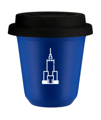 Kubek navy blue 150 ml, PALAC KULTURY I NAUKI (bialy) z pokrywka czarna kubek termiczny na kawe | 70,00 zł