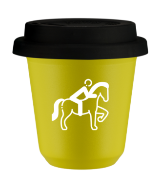 Kubek canary yellow 150 ml, JEZDZIECTWO 2 (bialy) z pokrywka czarna