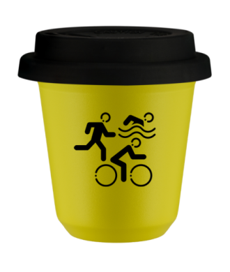 Kubek canary yellow 150 ml, SPORTY (czarny) z pokrywka czarna