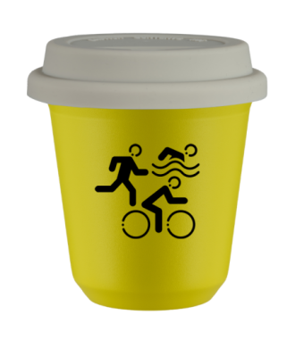 Kubek canary yellow 150 ml, SPORTY (czarny) z pokrywka biala