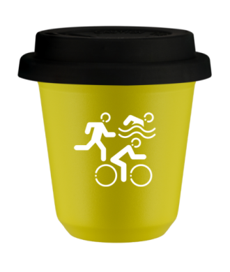 Kubek canary yellow 150 ml, SPORTY (bialy) z pokrywka czarna