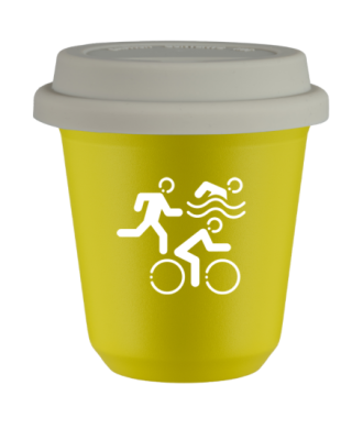 Kubek canary yellow 150 ml, SPORTY (bialy) z pokrywka biala