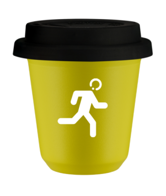 Kubek canary yellow 150 ml, BIEGACZ (bialy) z pokrywka czarna