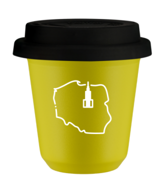 Kubek canary yellow 150 ml, POLSKA (bialy) z pokrywka czarna