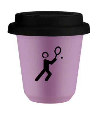 Kubek liliowy 150 ml, TENIS 1 (czarny) z pokrywka czarna