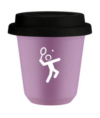 Kubek liliowy 150 ml, TENIS 2 (bialy) z pokrywka czarna