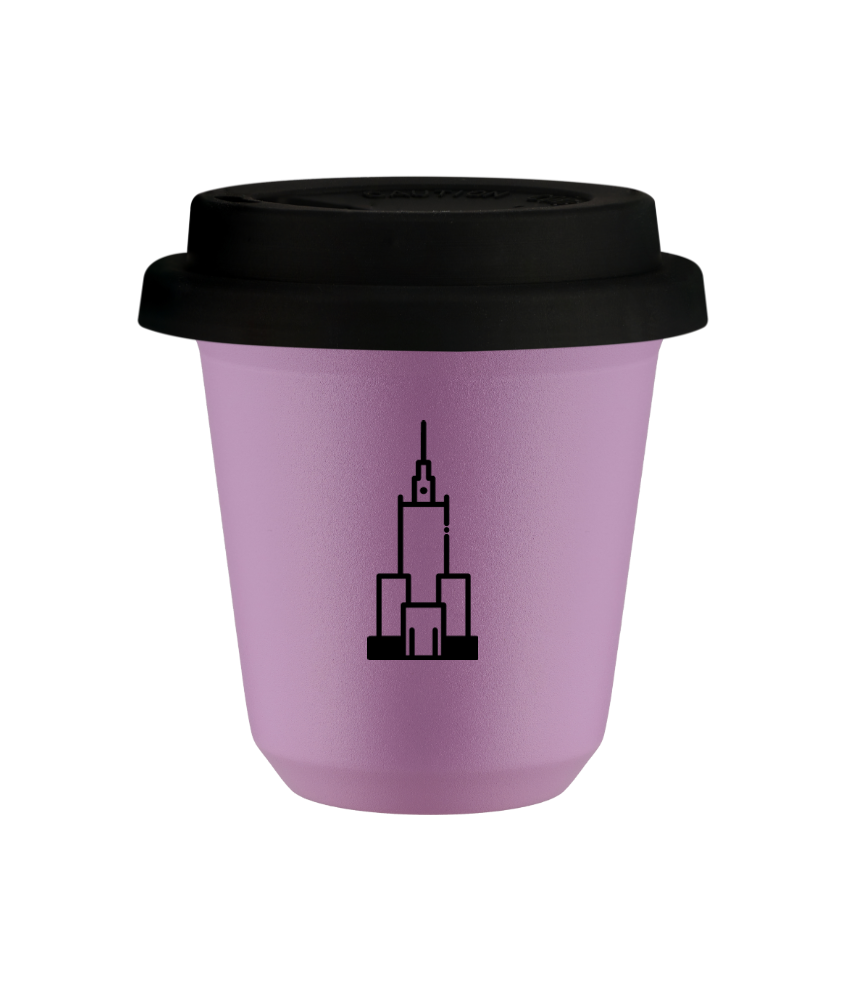 Kubek liliowy 150 ml, PALAC KULTURY I NAUKI z pokrywka czarna kubek termiczny na kawe | 70,00 zł Kubek liliowy 150 ml, PALAC KULTURY I NAUKI z pokrywka czarna kubek termiczny na kawe | 70,00 zł
