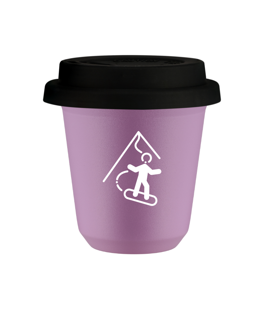 Kubek 150 ml LILIOWY "Snowboard (biały)", z czarną pokrywką