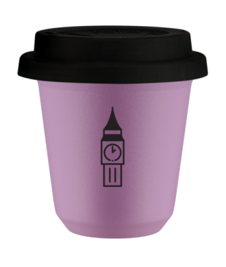 Kubek liliowy 150 ml, BIG BEN z pokrywka czarna