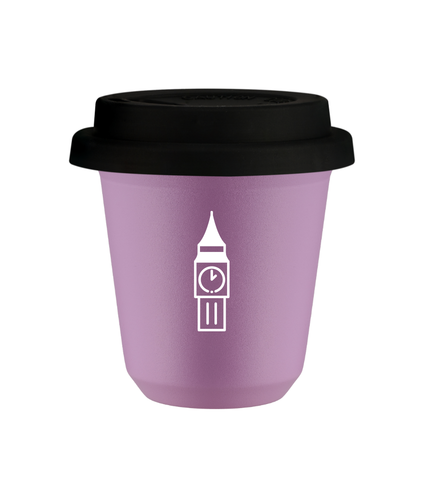 Kubek liliowy 150 ml, BIG BEN (bialy) z pokrywka czarna kubek termiczny na kawe | 75,00 zł