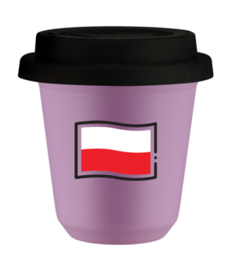 Kubek liliowy 150 ml, FLAGA POLSKI z pokrywka czarna