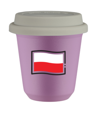 Kubek liliowy 150 ml, FLAGA POLSKI z pokrywka biala