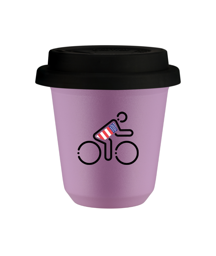 Cup 150 ml LILAC "Cyclist in British colors (black)", with black lid