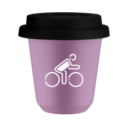 Cup 150 ml LILAC "Cyclist in British colors (white)", with black lid
