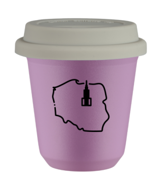 Kubek liliowy 150 ml, POLSKA (czarny) z pokrywka biala