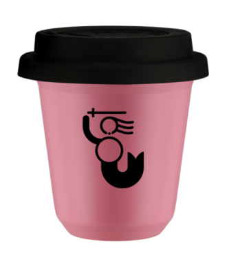 Kubek hot pink 150 ml, WARSZAWSKA SYRENKA z pokrywka czarna