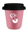 Kubek hot pink 150 ml, WARSZAWSKA SYRENKA (bialy) z pokrywka czarna kubek termiczny na kawe | 70,00 zł
