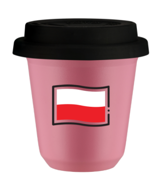 Kubek hot pink 150 ml, FLAGA POLSKI z pokrywka czarna